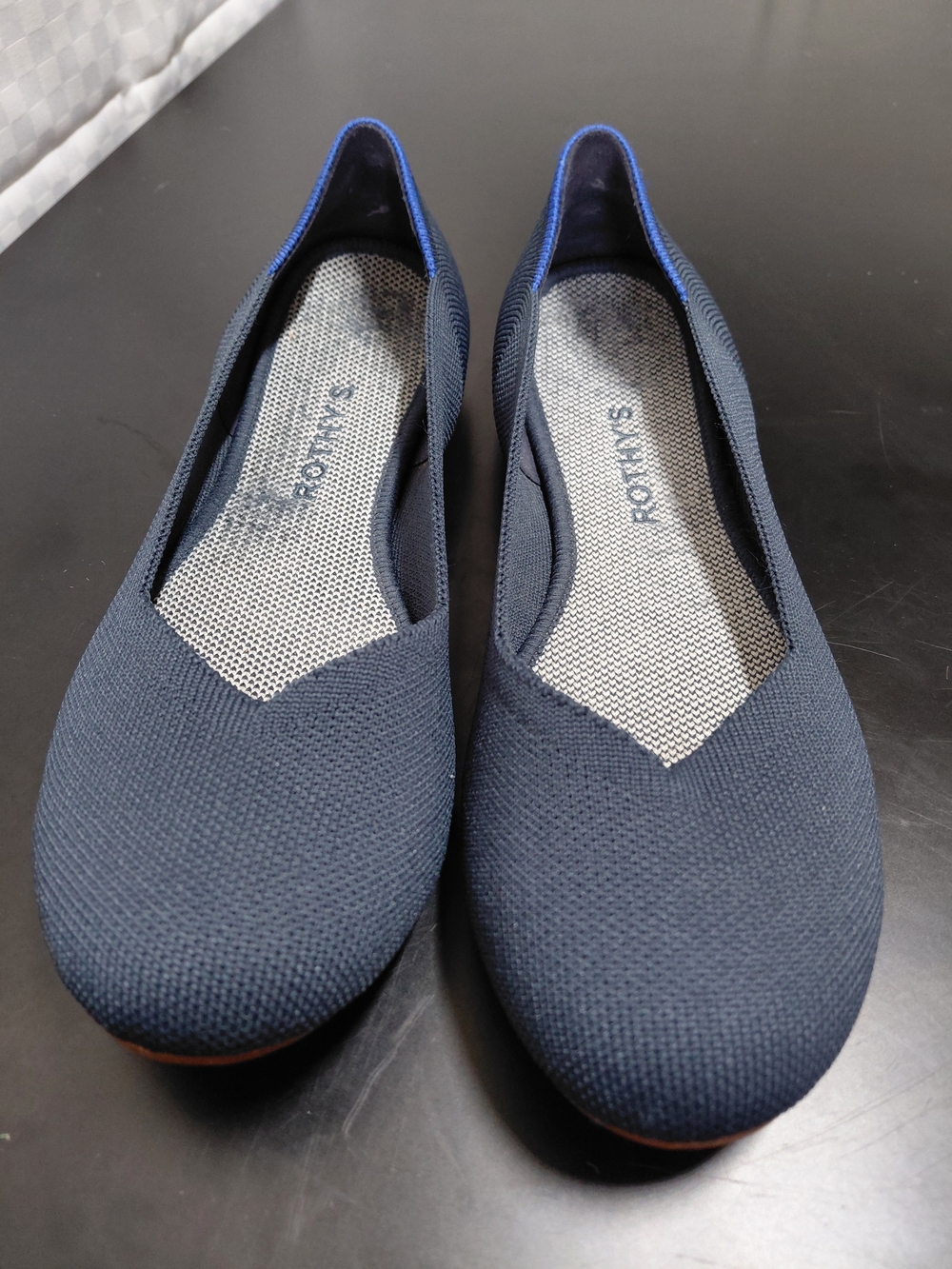 Rothy's Navy Knit Slip-On Flats with Lime Insole - Picture 2 of 4